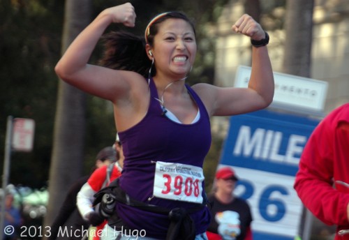 Tina Hsieh showing her will power at mile 26 of the 2013 CIM